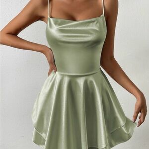 Elegant Satin Green Dress